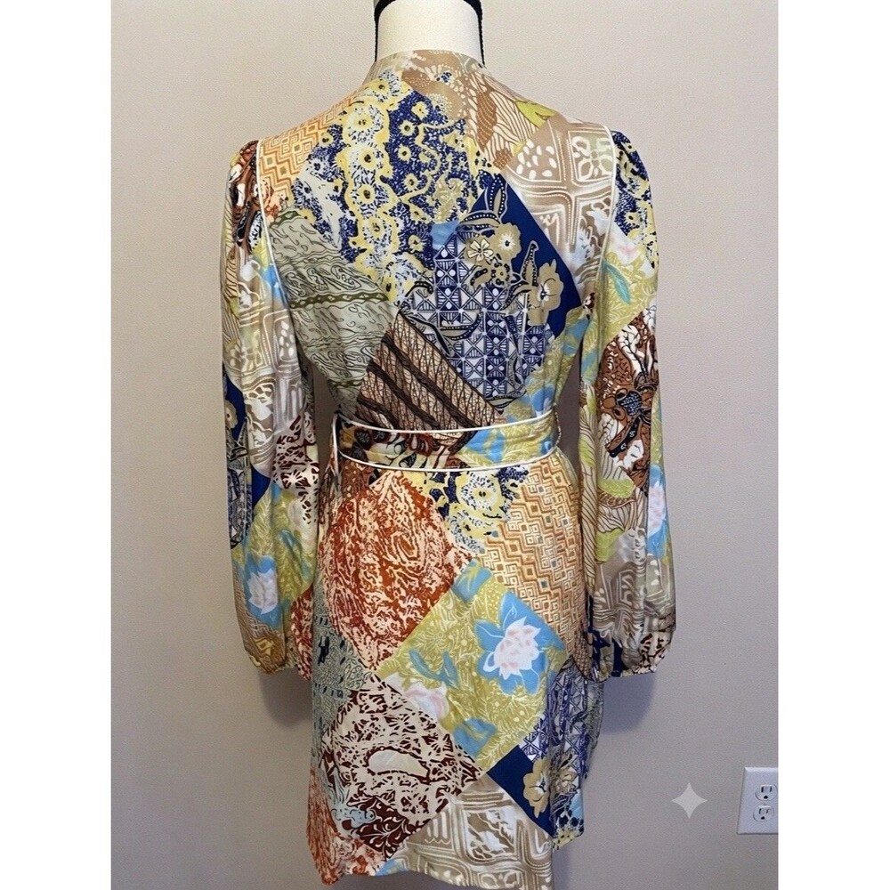 Dalia MacPhee Patchwork Mini Dress Long Sleeve Button Belted Bohemian Chic M - Picture 6 of 6